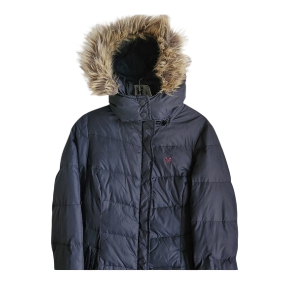 Crew Clothing Co. Women Black Down Puffer Coat Size L Detachable Faux Fur Hood - Picture 5 of 13